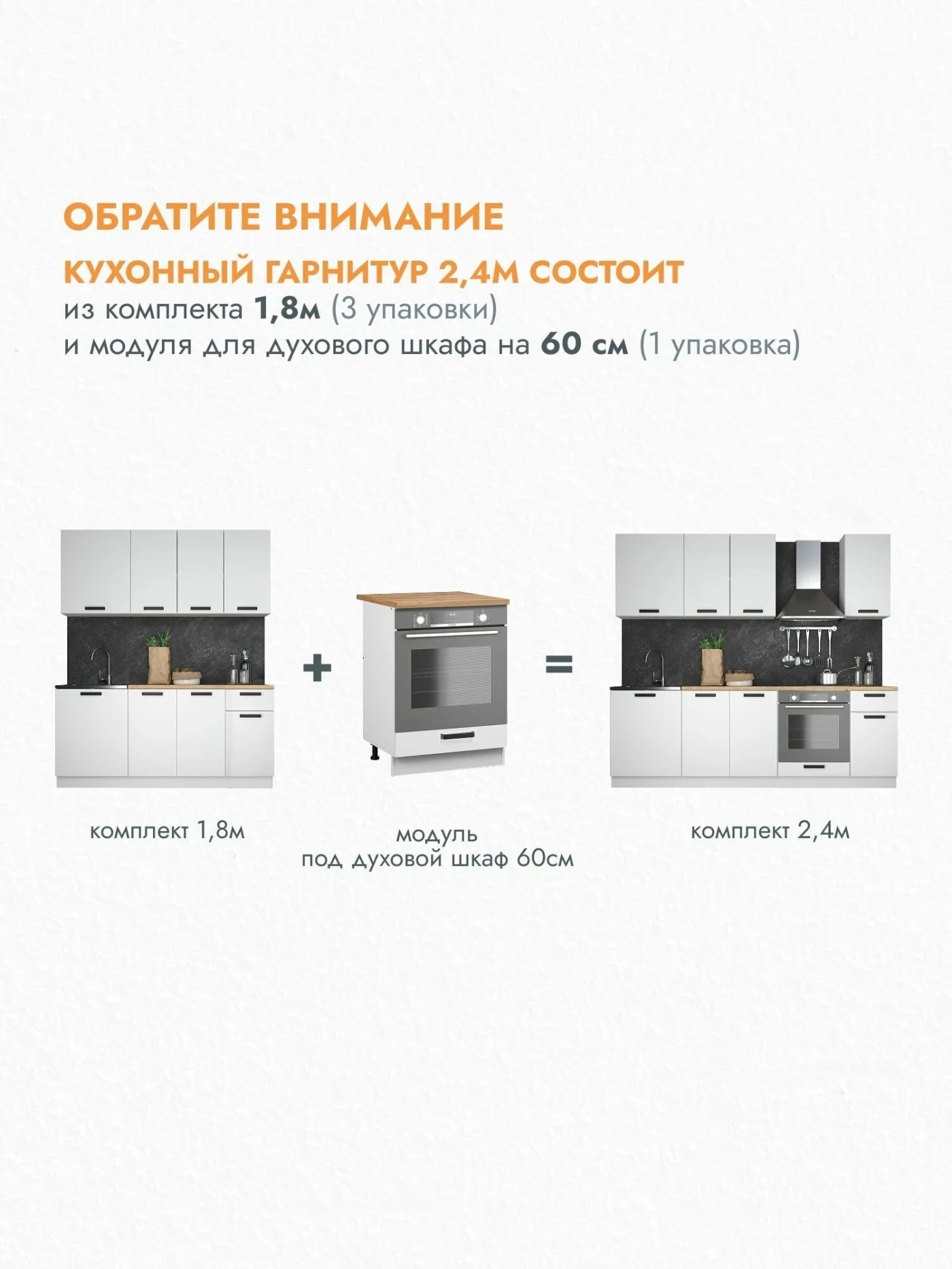 Кухонный гарнитур 2,4 модульный, кухня без столешницы, белый Ника Нео
