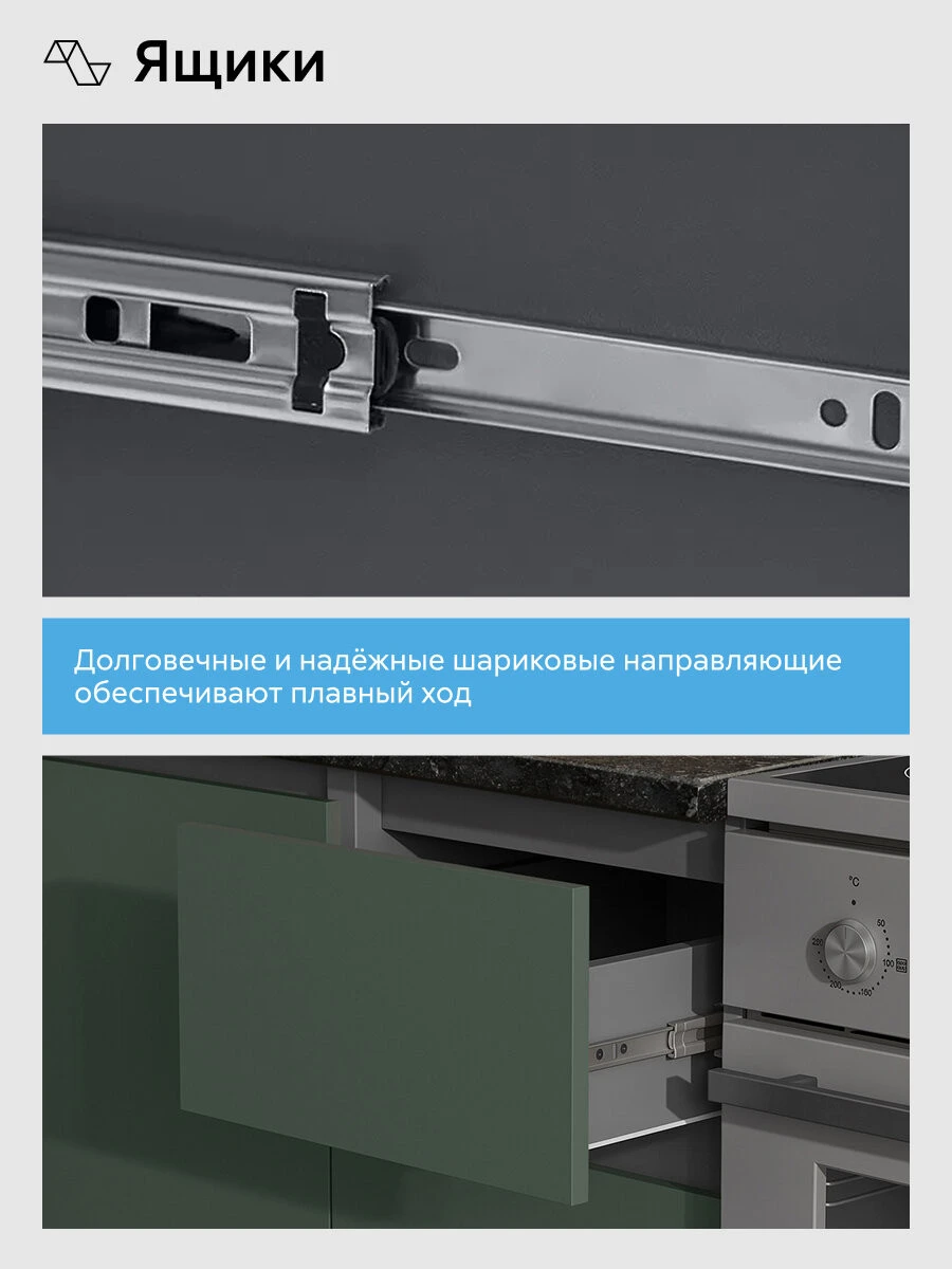 Кухонный гарнитур прямой Нонтон Челси, 200 см, графит / изумрудный / кастилло темный
